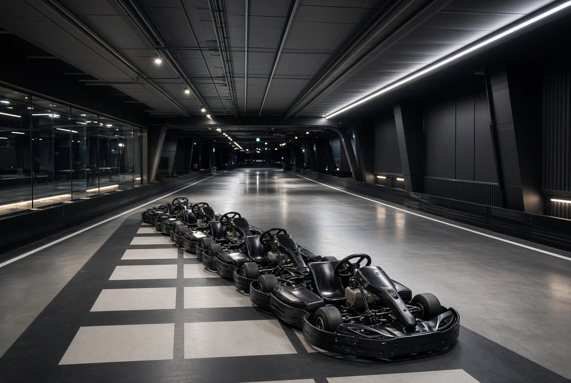 Pit lane briefing area at RidgeCircuit Karting
